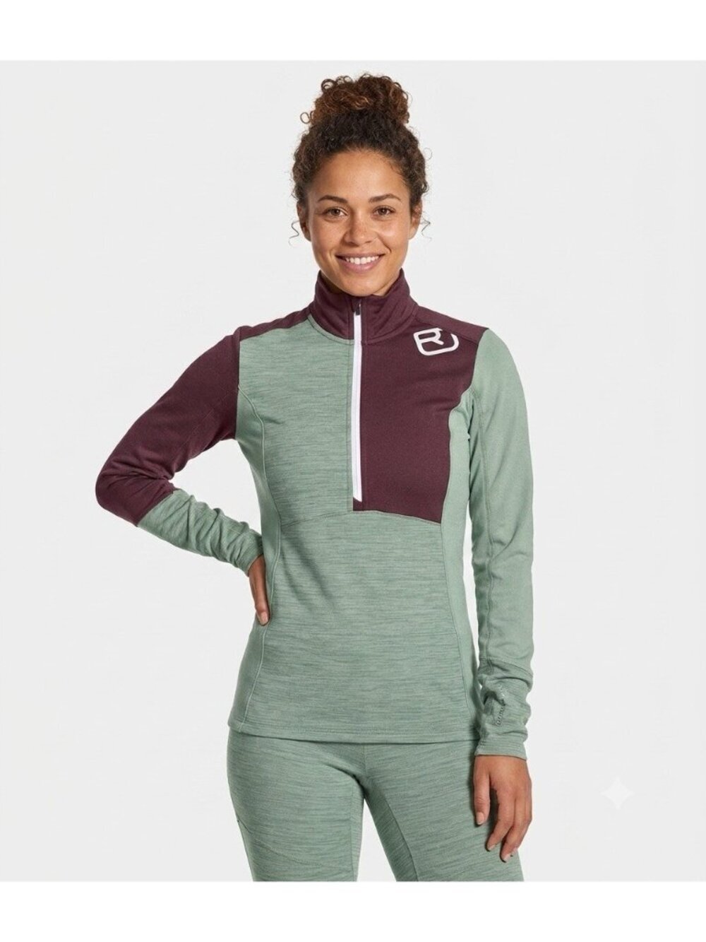 Ortovox Merino Fleece Light Zip Neck Pullover Women M Medium 1/4 Zip Green Plum